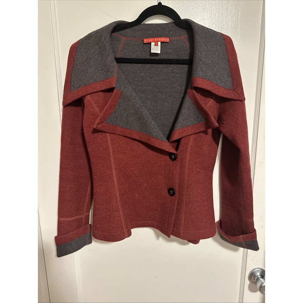 RYAN ROBERTS Womens Blazer Jacket Coat Boiled Wool Brick Red Luxury Small